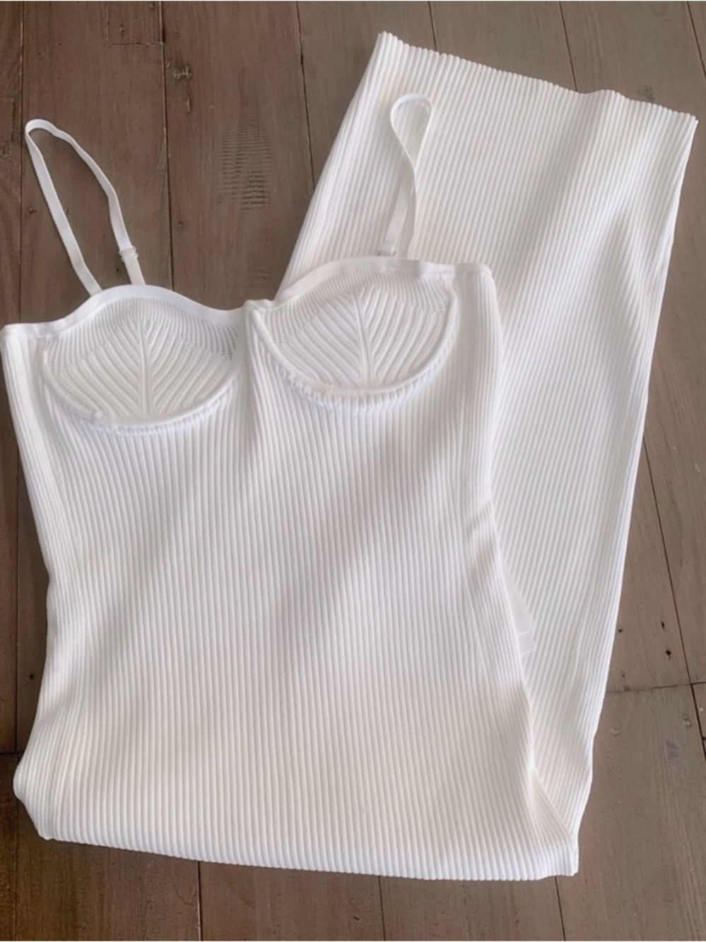 Helmut Lang White Ribbed Eyelet Bra Maxi Dress